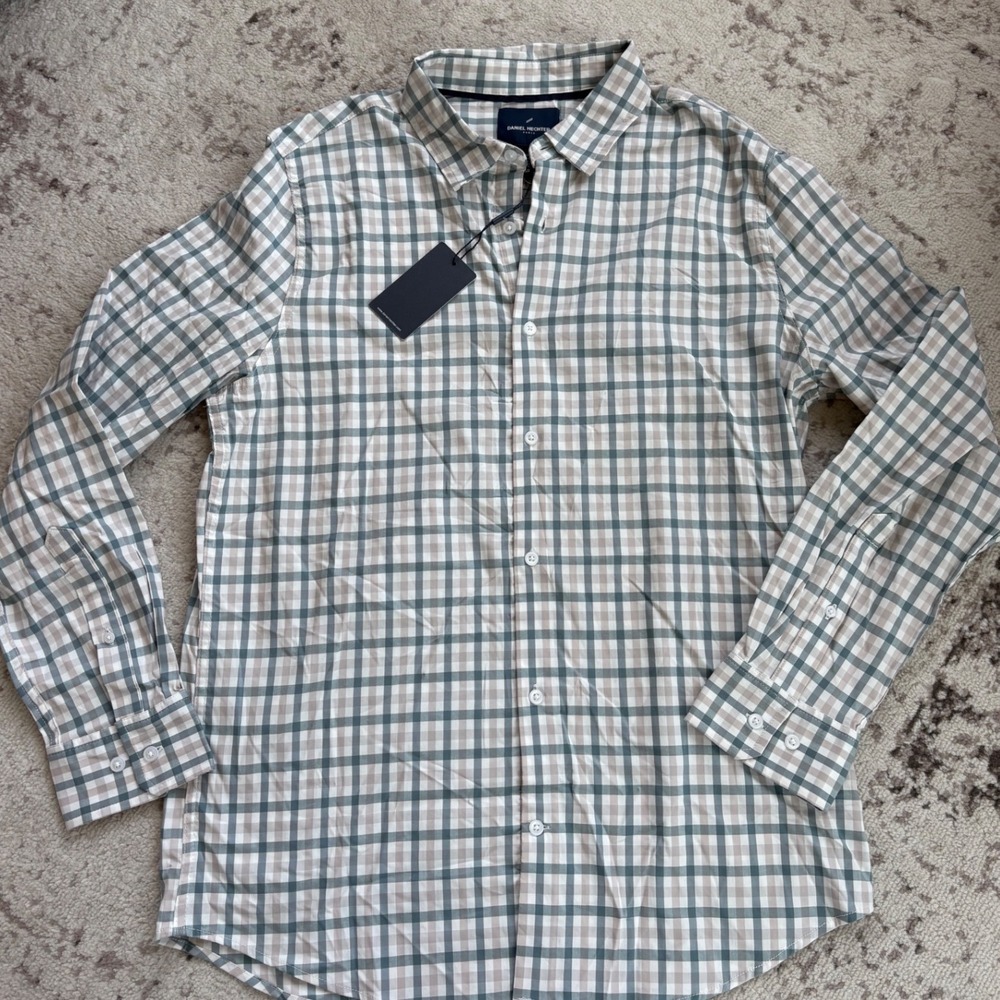 Daniel Hechter Paris Mens‎ size Large Green Plaid Stretch Button Down Shirt NWT